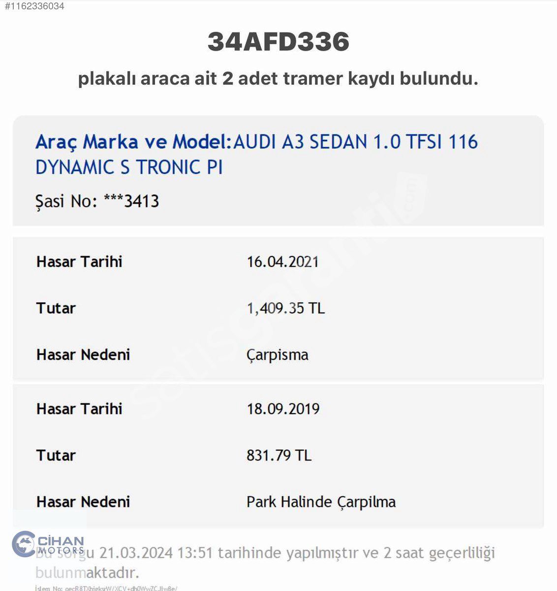 CİHAN MOTORS 2017 A3 Sedan 1.0 TFSI Design Line S-Tronic