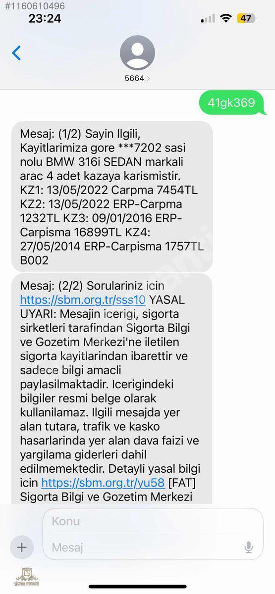 BMW 3.16 i 1 PARÇA DEĞİŞENLİ