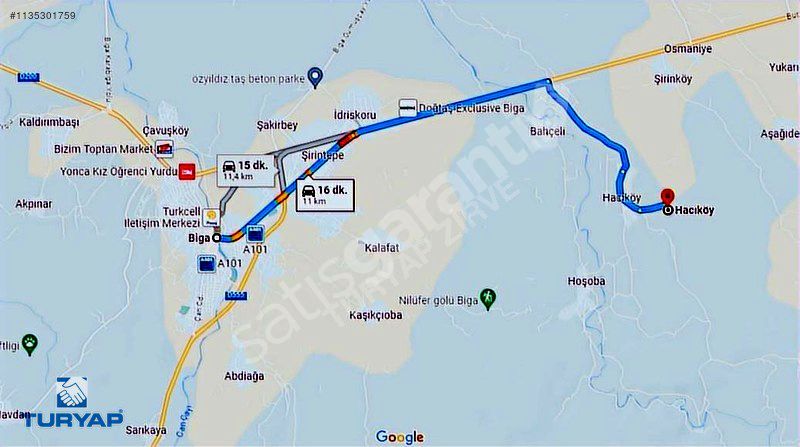 ÇANAKKALE BİGA HACIKÖY'DE 8.688 M2 SATILIK YATIRIMLIK TARLA