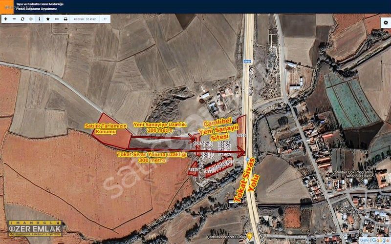 TOKAT MERKEZ (çamlıbel) ÇİFLİK'de TEK TAPU 9,500 m² YOLA SIFIR