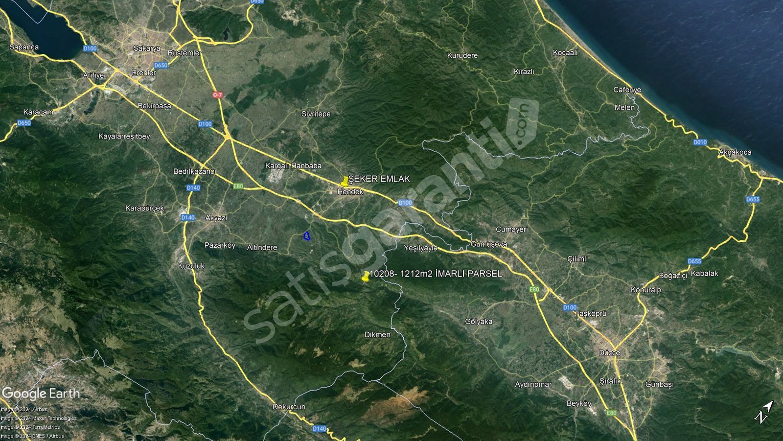 208- SAKARYA HENDEK KARADERE MAH. 1212m2  İMARLI  SATILIK PARSEL