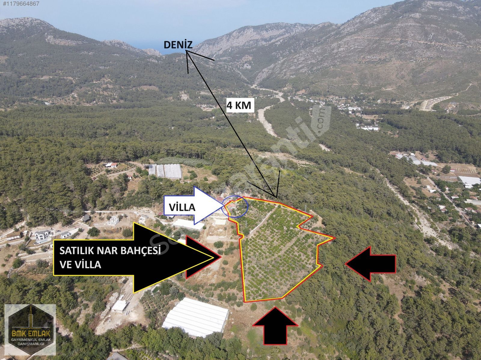 BMK DAN ANTALYA KUMLUCA YAZIR DA SATILIK NAR BAHÇESİ VE VİLLA
