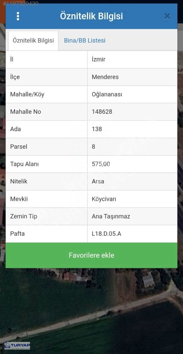İZMİR MENDERES OĞLANANASI SATILIK ARSA