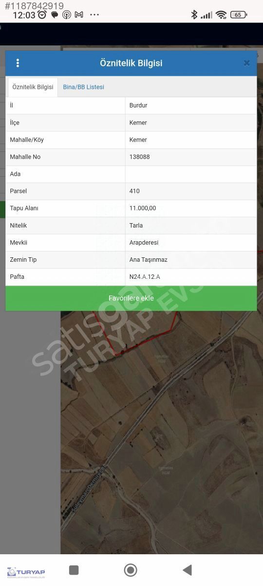 BURDUR KEMER'DE KADASTRO YOLUNA 1 PARSEL MESAFEDE TARLA
