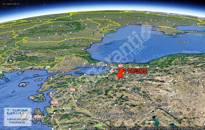 SATILIK TARLA - BURSA İNEGÖL HİLMİYE KÖYÜ KİREÇLİK Mevkii 8569m2
