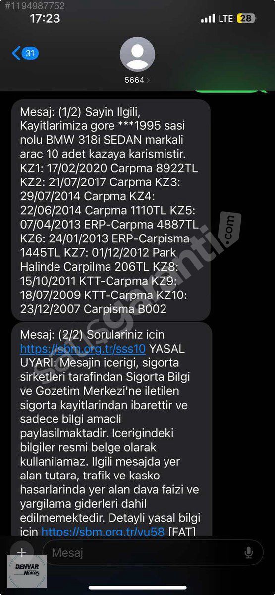 Denvar Motors"BMW 3.18İ OTOMATİK SUNROOF APPLCAR PLAY KARTTAKST