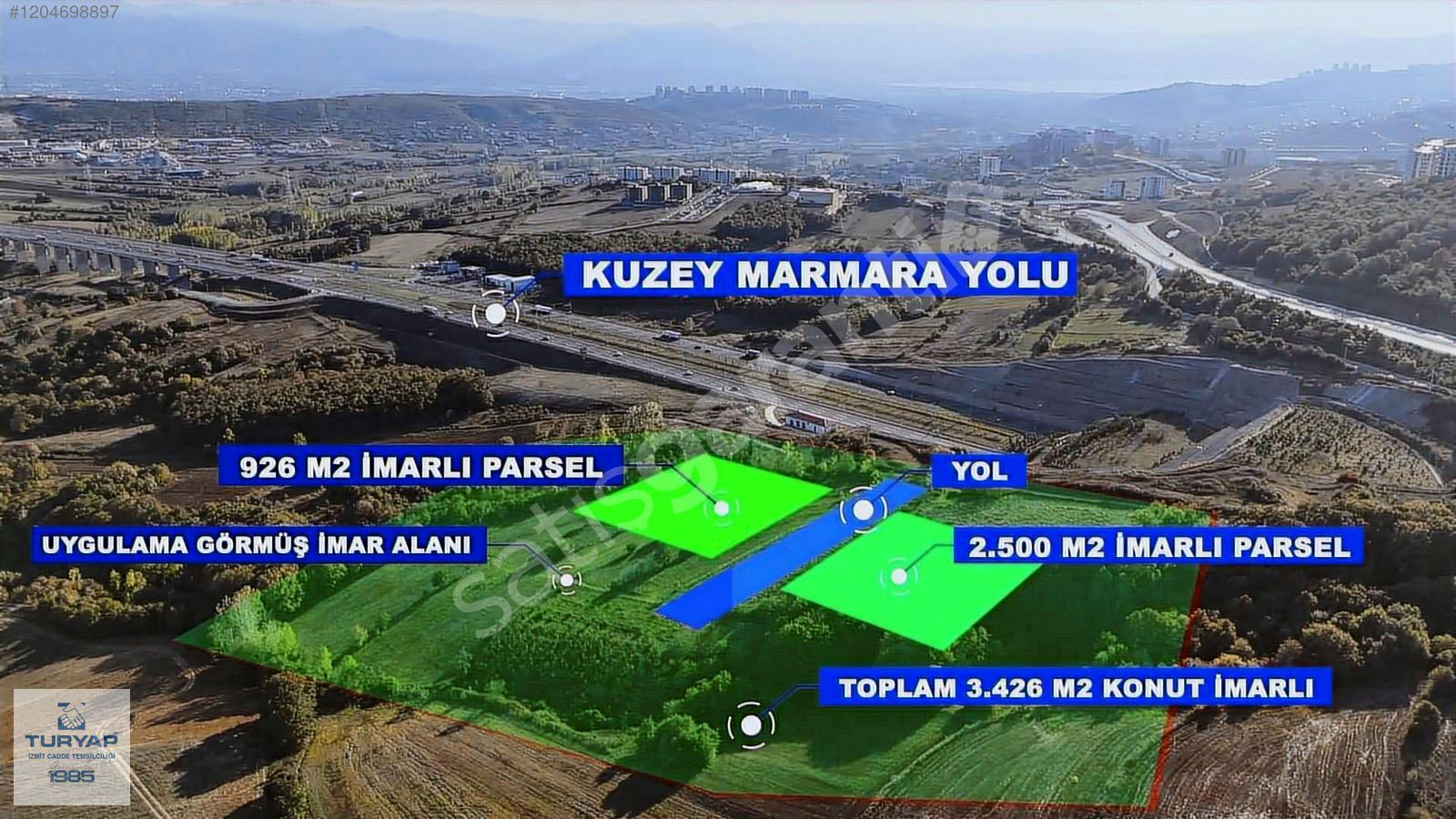 Turyap'tan İzmit Çayırköyde Kuzey Marmara Yolu Cephe İmarlı Arsa