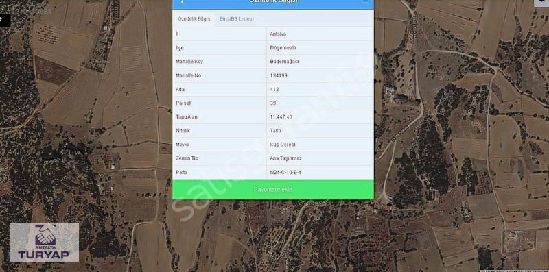 ANTALYA DÖŞEMEALTI BADEMAĞACI YATIRIMLIK TARLA (11 447 m2 )