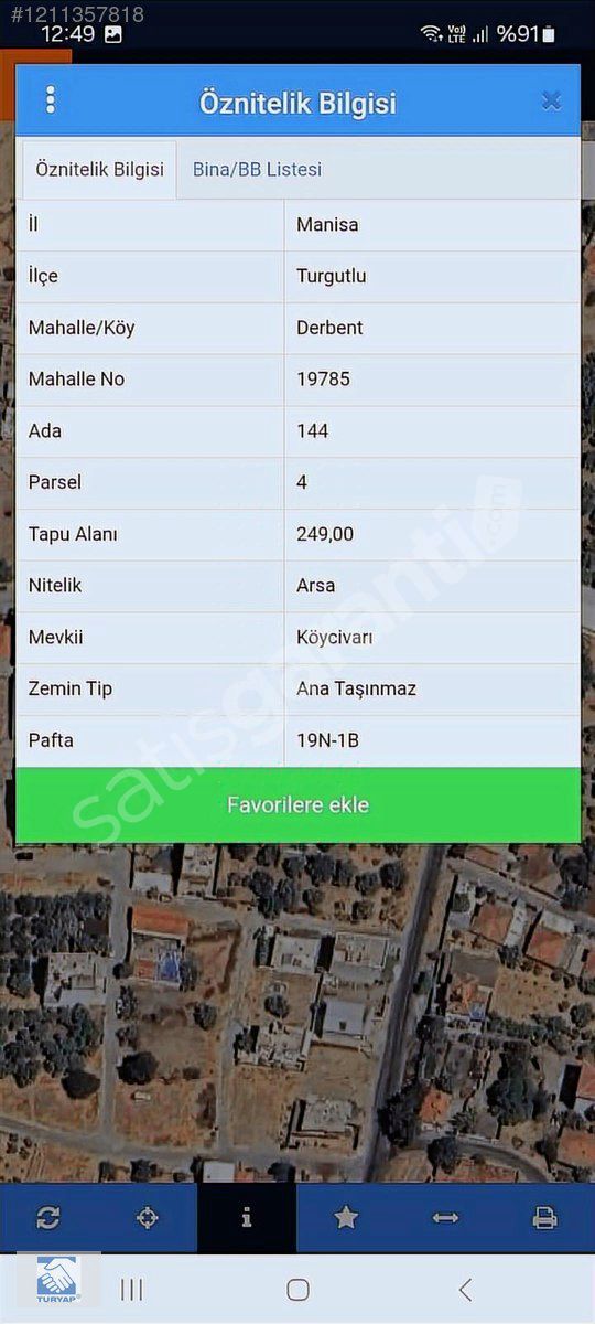 MANİSA TURGUTLU DERBENT 249 M2 YATIRIMLIK KELEPİR ARSA