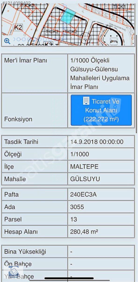 MALTEPE GÜLSUYU CADDE ÜZERİ TİCARİ + KONUT 126