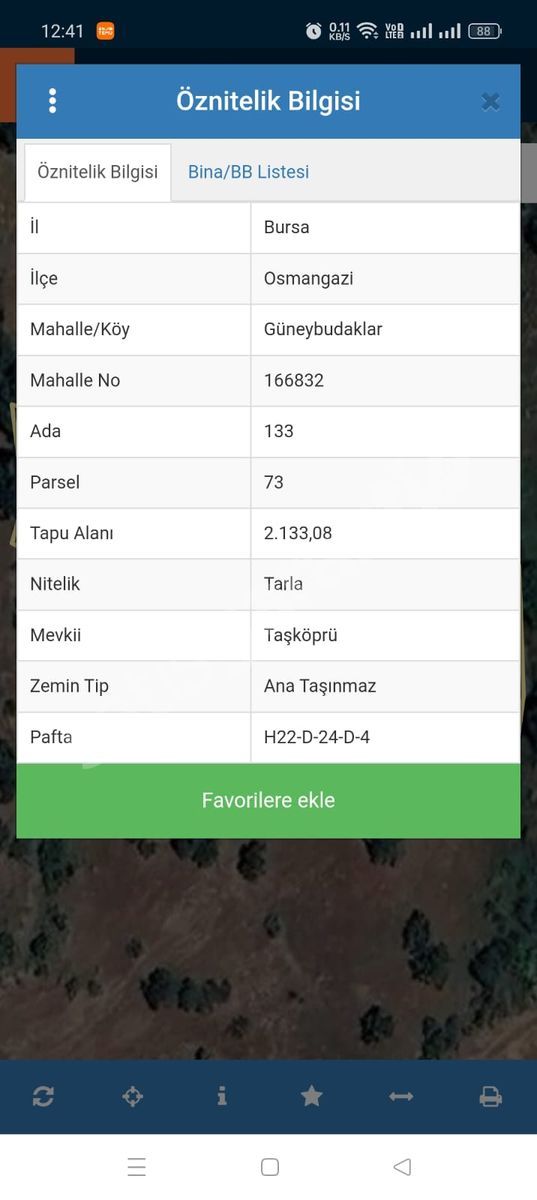 Bursa Osmangazi Güneybudaklar mhde yatırımlık fırsat satılık tarla