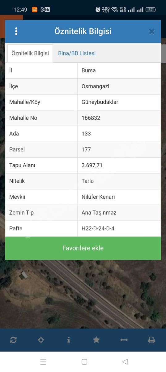 Bursa Osmangazi Güneybudaklar mhde yatırımlık fırsat satılık tarla