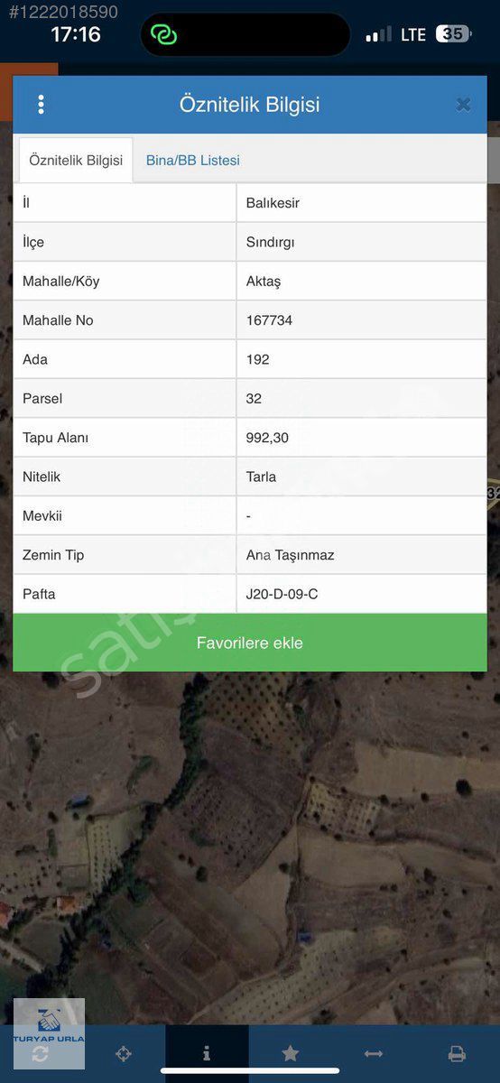 TURYAP'tan Sındırgı Aktaş'ta TEK Tapu 992 M2 Fırsat Tarla