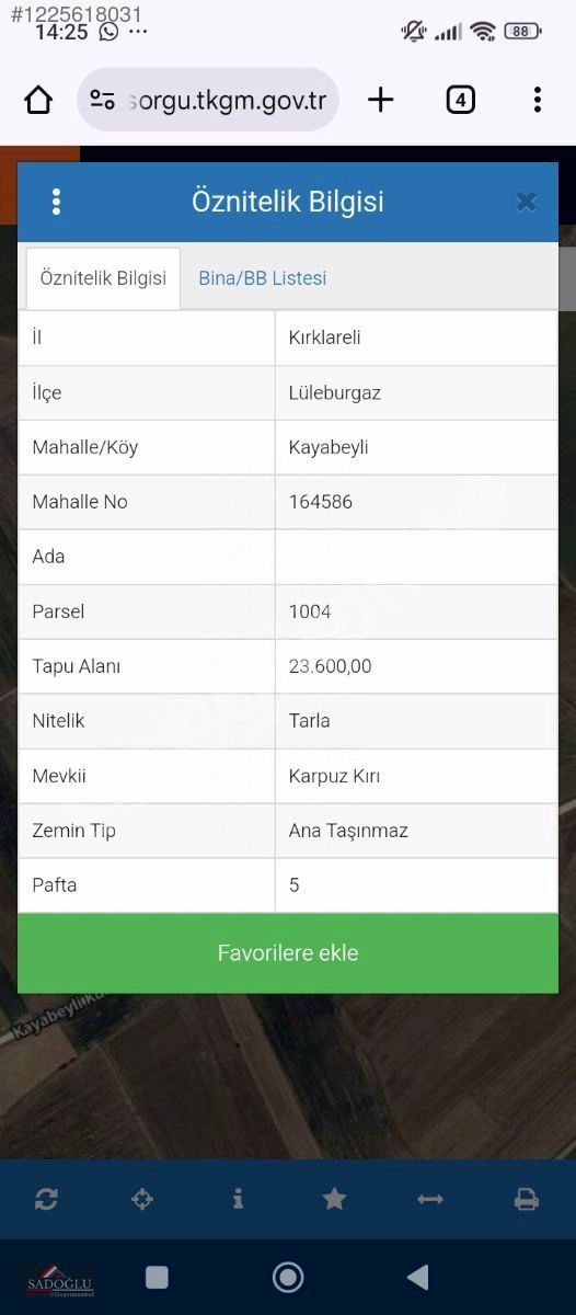 KAYABEYLİ DE 23.600 m2 SATILIK TARLA