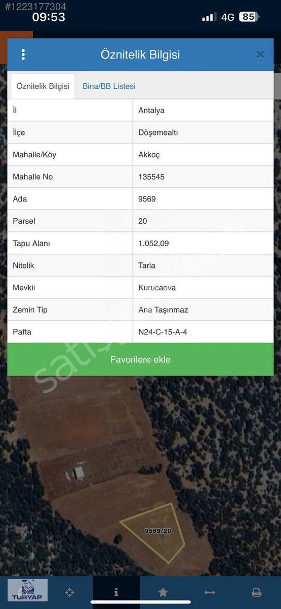 Turyap'dan Döşemealtı İlçesi Akkoç Mahallesinde Satılık Tarla