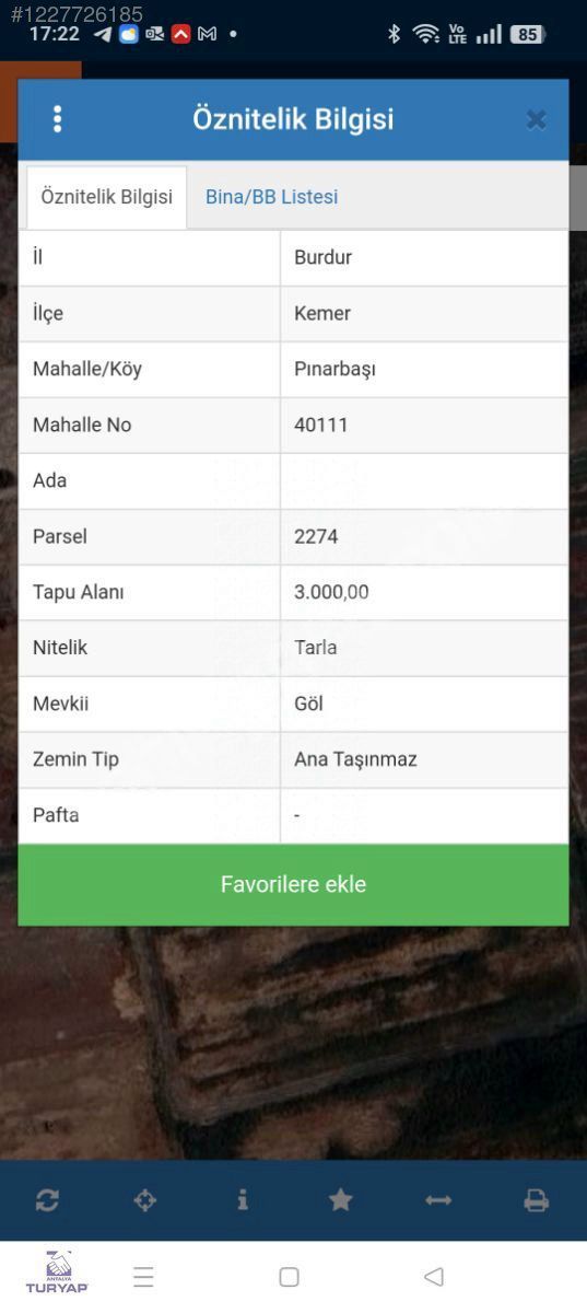 Burdur ili Kemer ilçesi Pınarbaşı köyünde Satılık Tarla