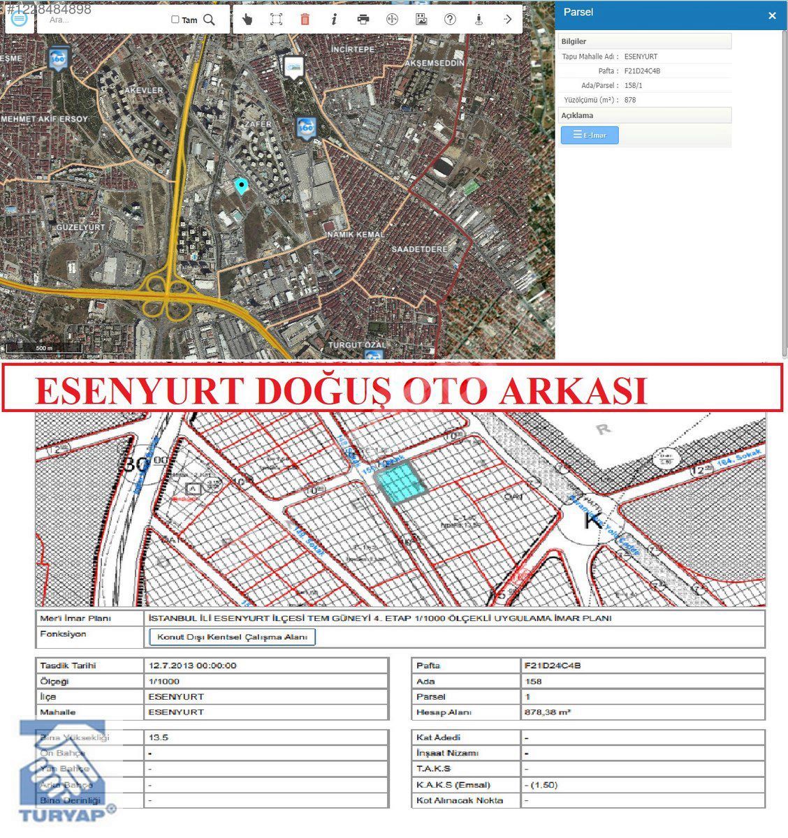 HARAMİDERE DOĞUŞ OTO YAKINI SATILIK TİCARİ İMARLI ARSA
