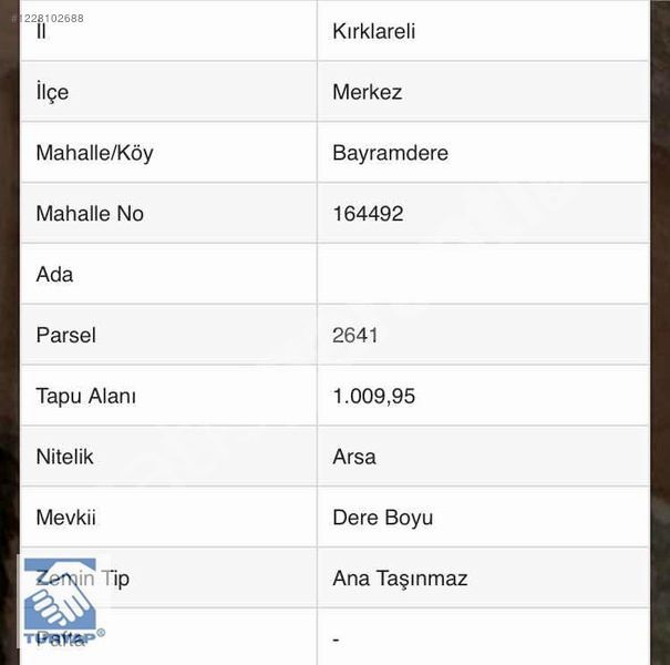 TURYAP'tan KIRKLARELİ BAYRAMDERE KÖYÜ SATILIK İMARLI ARSA