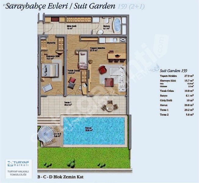 BOSPHORUS CİTY MÜSTAKİL HAVUZLU 2+1 159m SATILIK LÜKS BAHÇE KATI