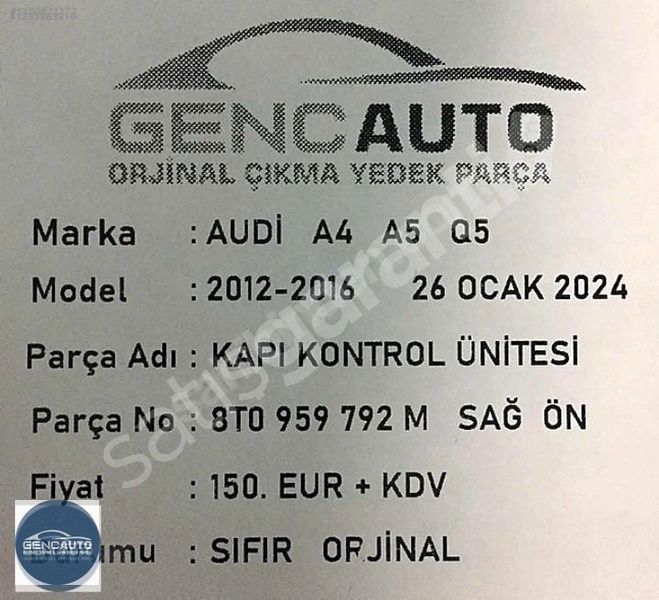 AUDİ A4 A5 Q5 KAPI KONTROL ÜNİTESİ SIFIR ORJİNAL OEM 8T0959792 M