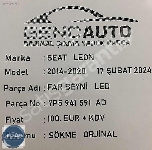 SEAT LEON FAR BEYNİ LED SÖKME ORJİNAL OEM 7P5941591 AD