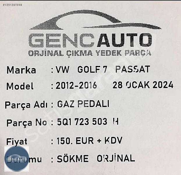 VW GOLF 7 PASSAT GAZ PEDALI SÖKME ORJİNAL OEM 5Q1723503 H