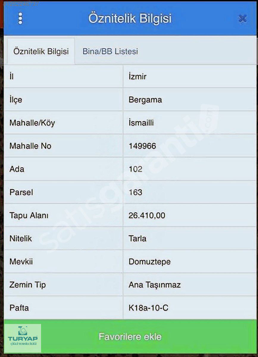 İzmir Bergama İsmailli Mahallesi'nde Satılık Arsa