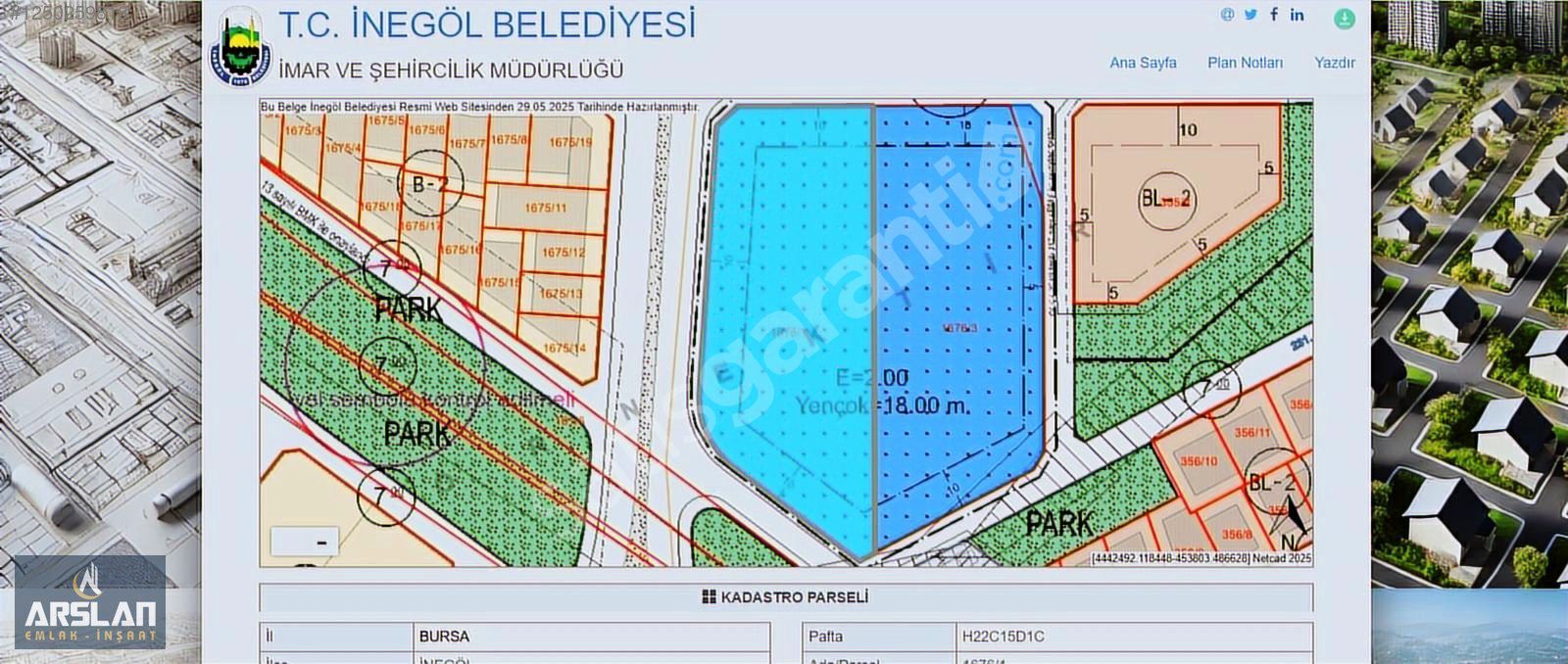 ARSLAN EMLAK'TAN İNEGÖL AKHİSAR DA SATILIK FIRSAT 240 M² ARSA