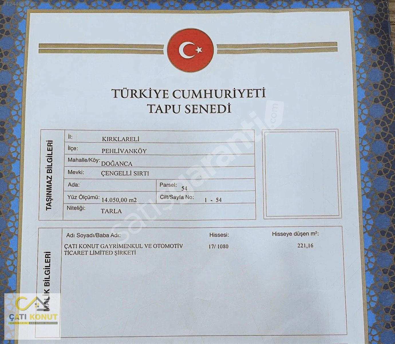 TEKİRDAĞ'DA ELDEN SENET İMKANI İLE 245m2 TARLA