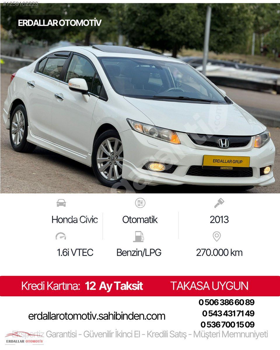 Erdallar Otomotiv 2013 Model Honda Civic 1.6i VTEC Eco Elegance