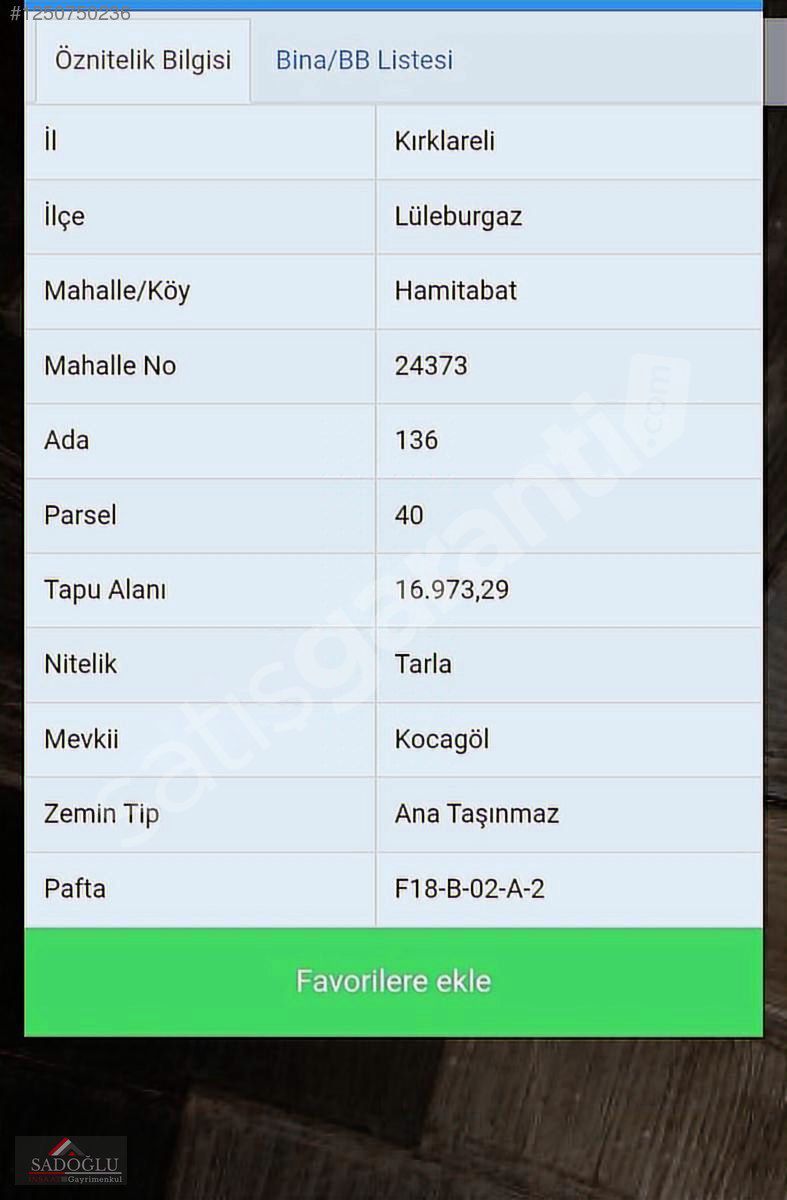 LÜLEBURGAZ HAMITABAT'TA 16.973 m2 Satılık