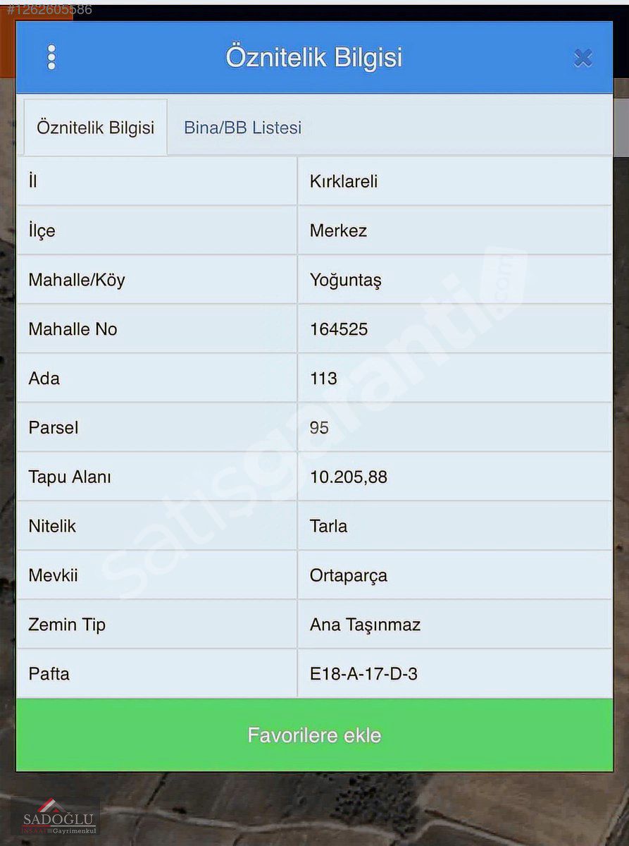 KIRKLARELİ YOĞUNTAŞ KÖYÜNDE 10.205 M2 TARLA
