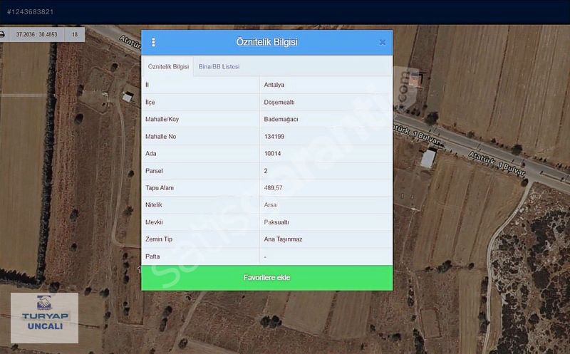 DÖŞEMEALTI BADEMAĞACI ATATÜRK BULVARI YOLUNA 150MT 490 M2 ARSA