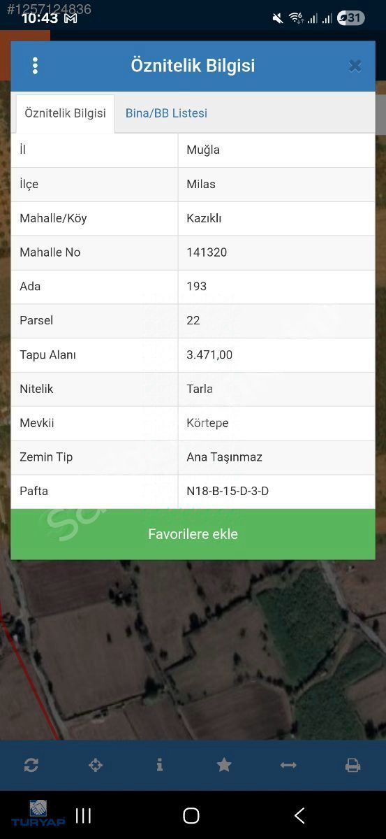 Milas Kazıklı'da denize 800 m mesafede 3.471 m² Tarla