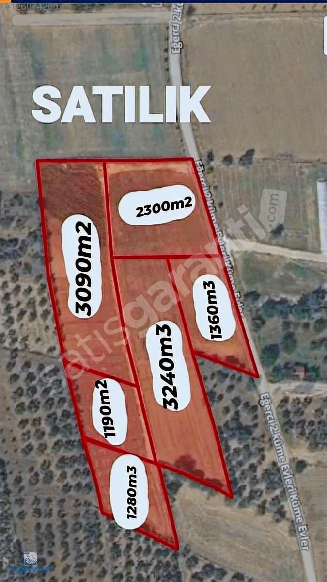 TURYAP'TAN EĞERCİ'DE TEKTAPU ELEKTRİK-SU-YOLU OLAN 1190 M2 TARLA
