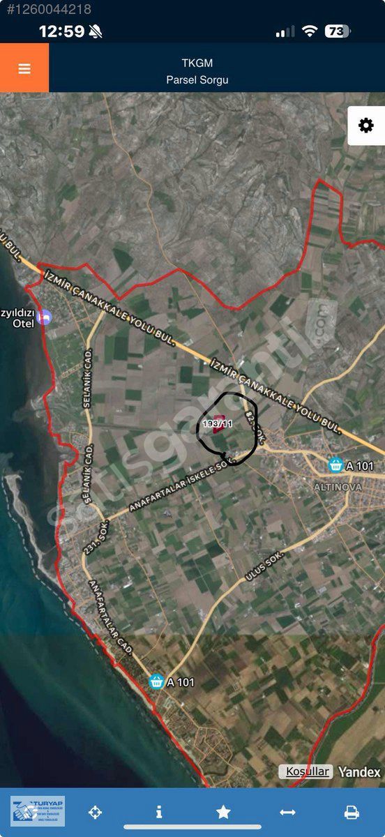 TURYAP'TAN ALTINOVA'DA İMAR SINIRI TEK TAPU FIRSAT TARLA ACİL