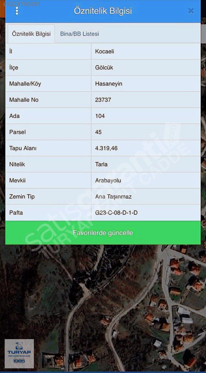 TURYAP'TAN GÖLCÜK HASANEYN'DE MUHTEŞEM MANZARALI 4319m2 ARSA