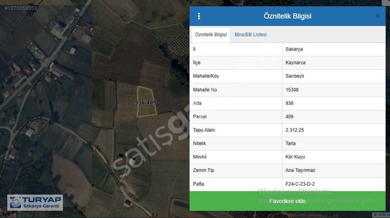 Kaynarca Sarıbeylide 2.312 m² Makine OSB yakın Yatırımlık Tarla