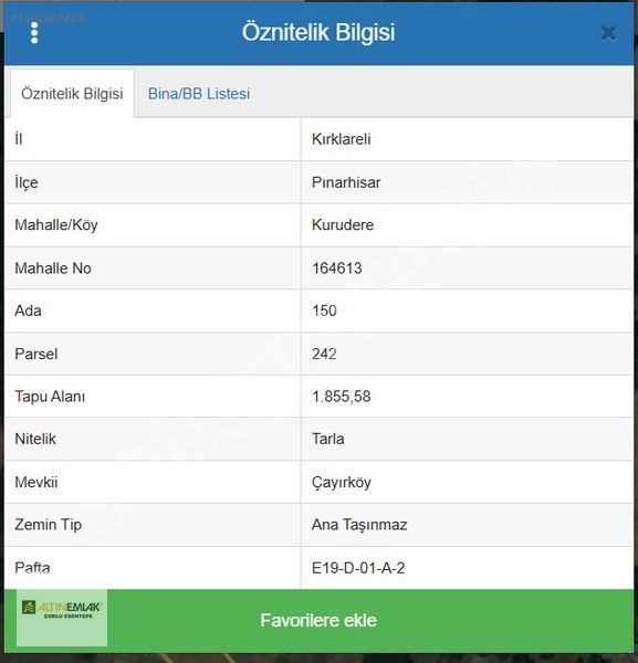 KIRKLARELİ PINARHİSAR KURUDERE'DE SATILIK TARLA