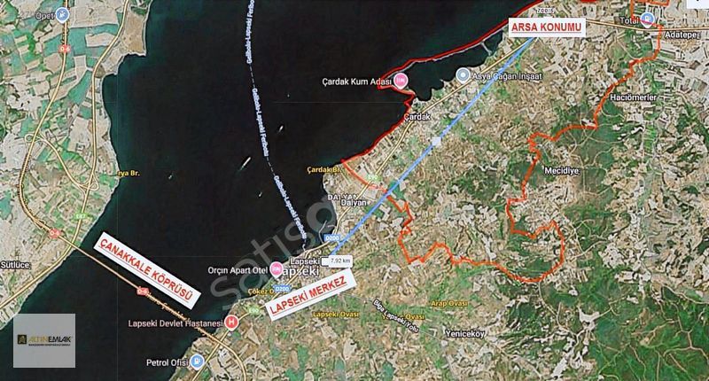ÇANAKKALE LAPSEKİ ÇARDAK 258 M2 BOĞAZA CEPHE SATILIK İMARLI ARSA