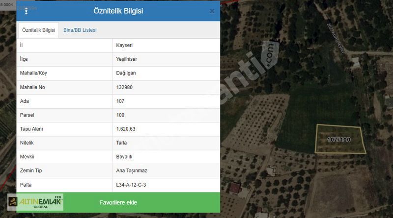 YEŞİLHİSAR MERKEZ DE SATLIK BAHÇE