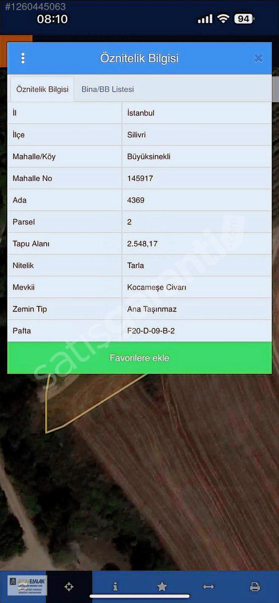 ACİL SİLİVRİ BÜYÜKSİNEKLİDE TEK TAPU 2548m2 TARLA