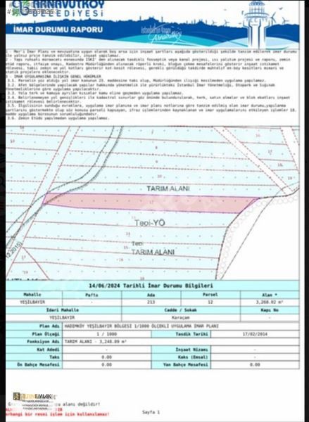 Arnavutköy Yeşilbayır'da 3.268m2 Tek Tapu Satılık Tarla