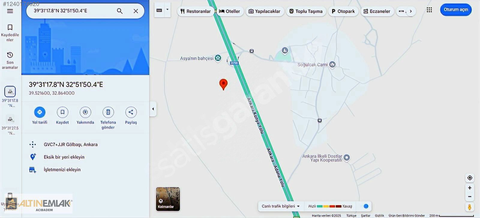 Gölbaşında Ankara Konya Yolu Üzerinde Benzin İstasyonuna Arazi