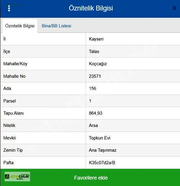 Talas Koçcağız Mevkiinde 864m2 Manzaralı Satılık Arsa