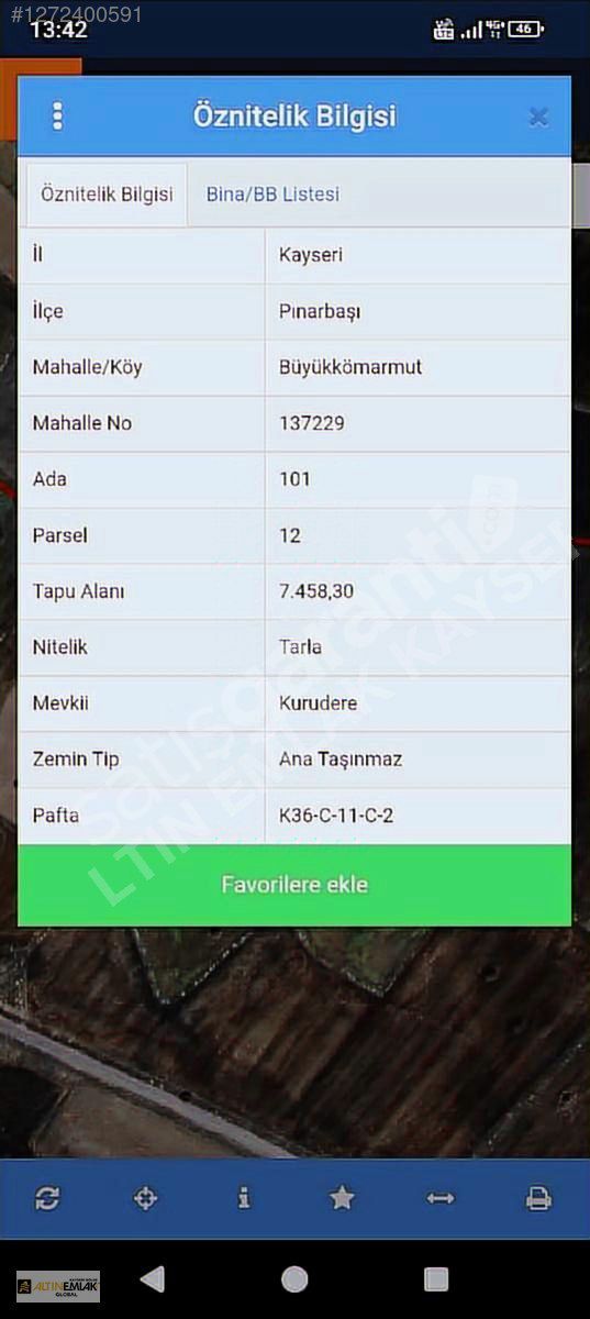 Pınarbaşı BÜYÜK KÖMARMUT Tarla