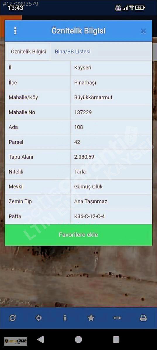 Pınarbaşı B.Kömarmut Satılık Tarla