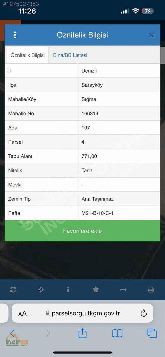 SARAYKÖY SIĞMA'DA YOKU SUYU OLAN YATIRIMLIK TARLA