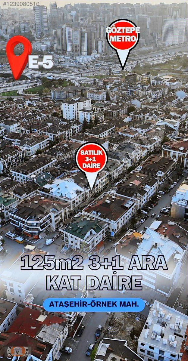 E-5 ve METRO'YA YÜRÜME MES. BOŞ 125m2 3+1 ARA KAT DAİRE