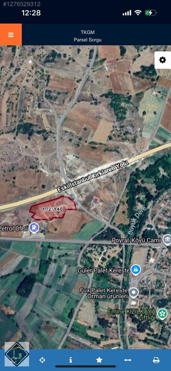 Kırklareli-Pınarhisar-Poyralıda Köye Yakın Merkezi Konum Tarla
